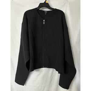 NWT Boohoo Man Pleated Boxy Black Bomber Zip Long Sleeve Jacket Mens Size Large